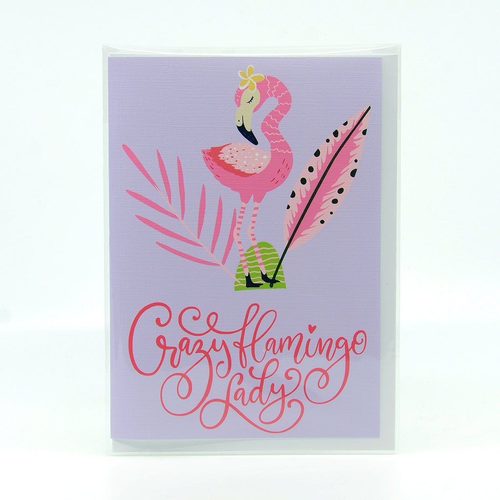Crazy Flamingo Lady 5" x 7" Greeting Card