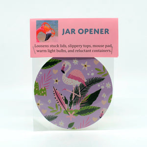 Kitchen Gadget-Flamingo on Purple Background-5" Rubber Jar Opener and Bottle Opener