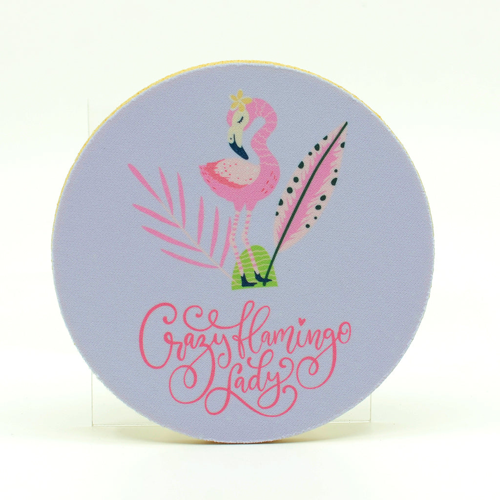Rubber Drink Coaster-Crazy Flamingo Lady-Protects Furniture