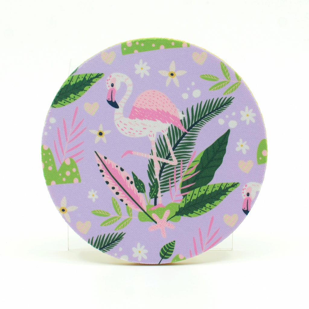 Rubber Drink Coaster-Pink Flamingo with Purple Background-Protects Furniture