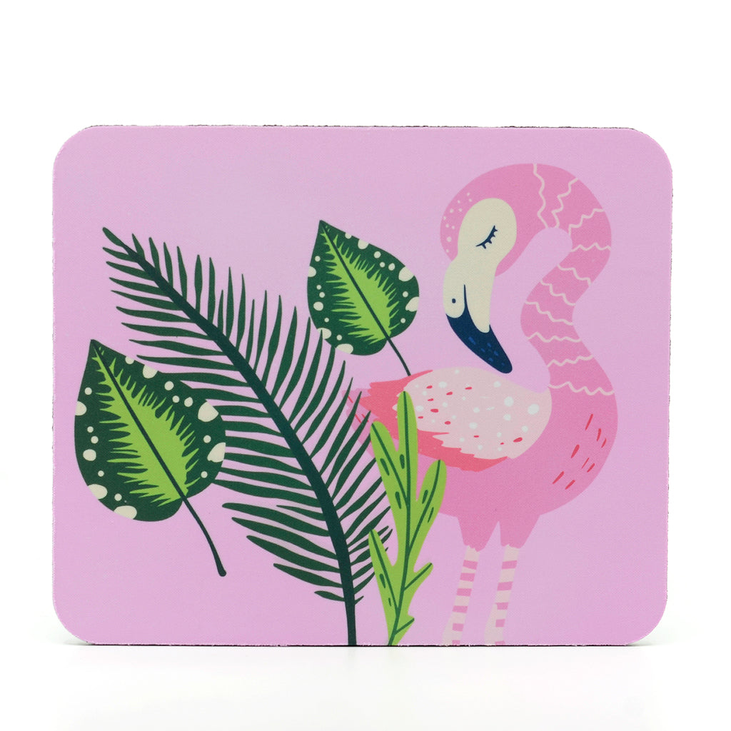 Think Pink Flamingo on rectangle rubber mouse pad