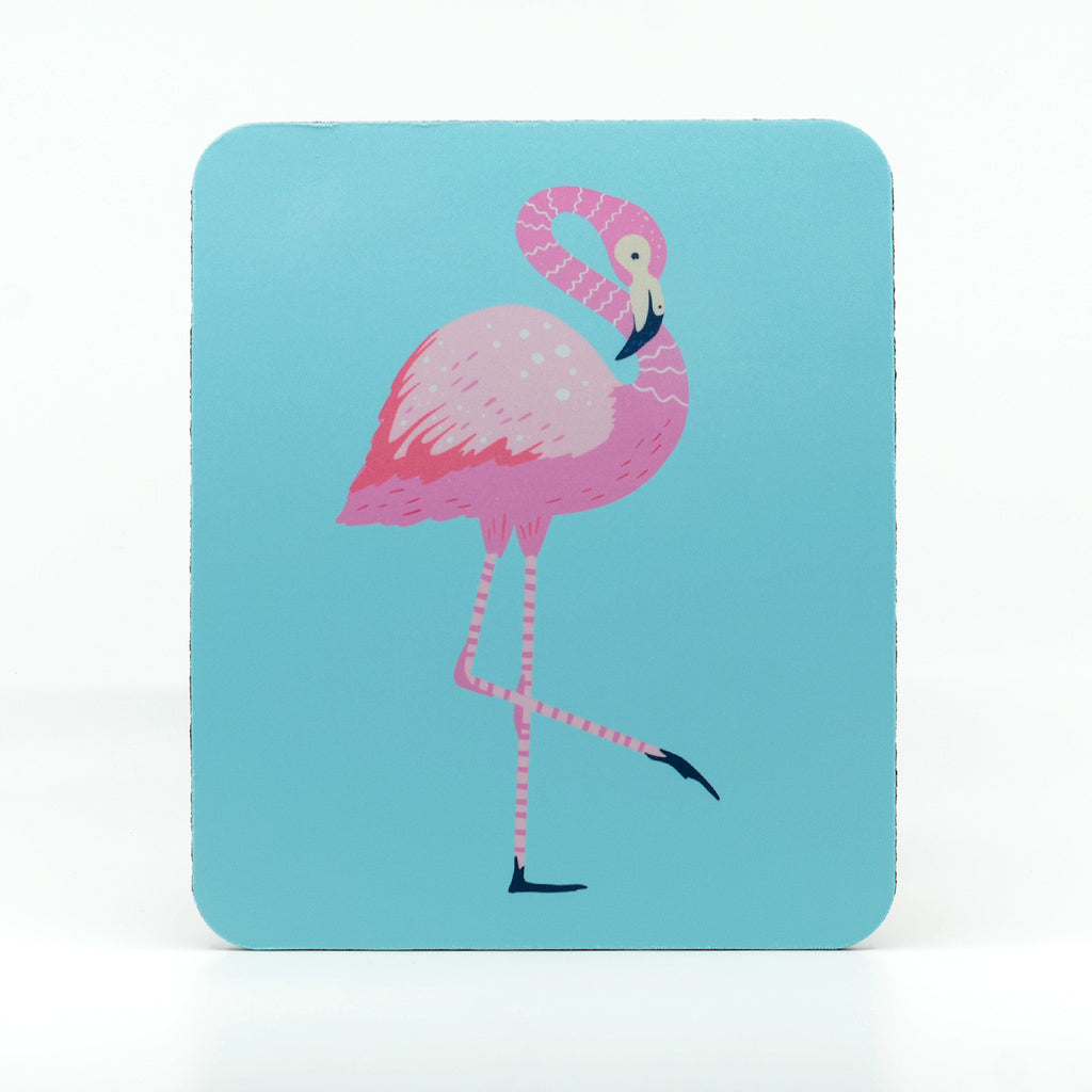 A single flamingo artwork on a rectangle rubber mouse pad