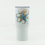 Octopus on a 20 ounce white stainless steel tumbler