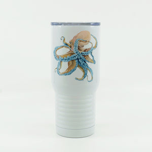 Octopus on a 20 ounce white stainless steel tumbler