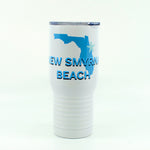New Smyrna Beach - Blue State of Florida on a 20 ounce white stainless steel tumbler
