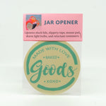 Kitchen Gadget-Rubber Jar Opener with words "Made with Love Baked Goods"