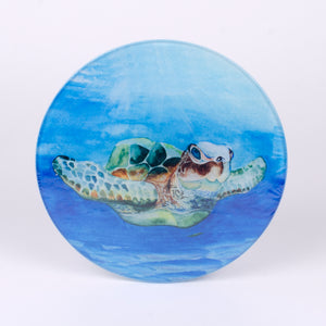8" Sea Turtle round glass cutting board