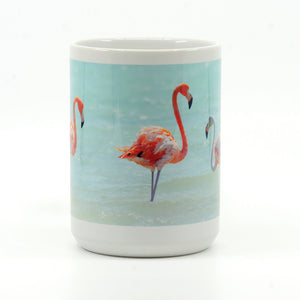 3 Flamingos in a salt pan on cermanic mug 15 oz