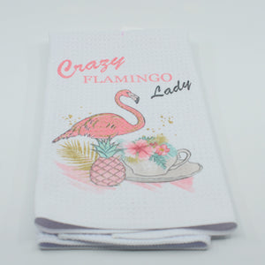 Crazy Flamingo Lady Waffle Dish Towel