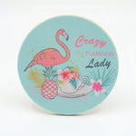 round rubber "Crazy Flamingo Lady" coaster 