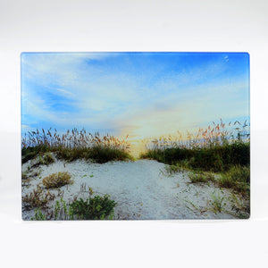 Tempered Glass Small Rectangle Cutting Board with sea oats on the beach