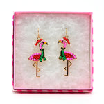 Santa Pink Flamingo Beaded Earrings