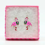 Santa Pink Flamingo Wreath Earrings