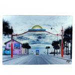 Tempered Glass Small Rectangle Cutting Board with the entrance to New Smyrna Beach