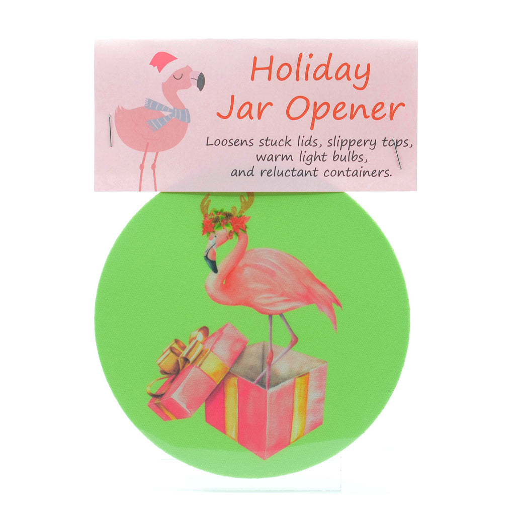 5" Rubber Jar Opener with Flamingo Reindeer in Present