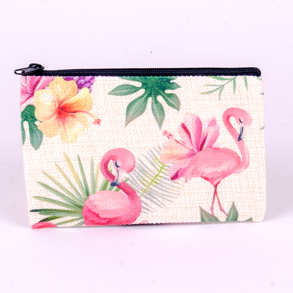 Small Zipper Pouch with Flamingos and Flowers