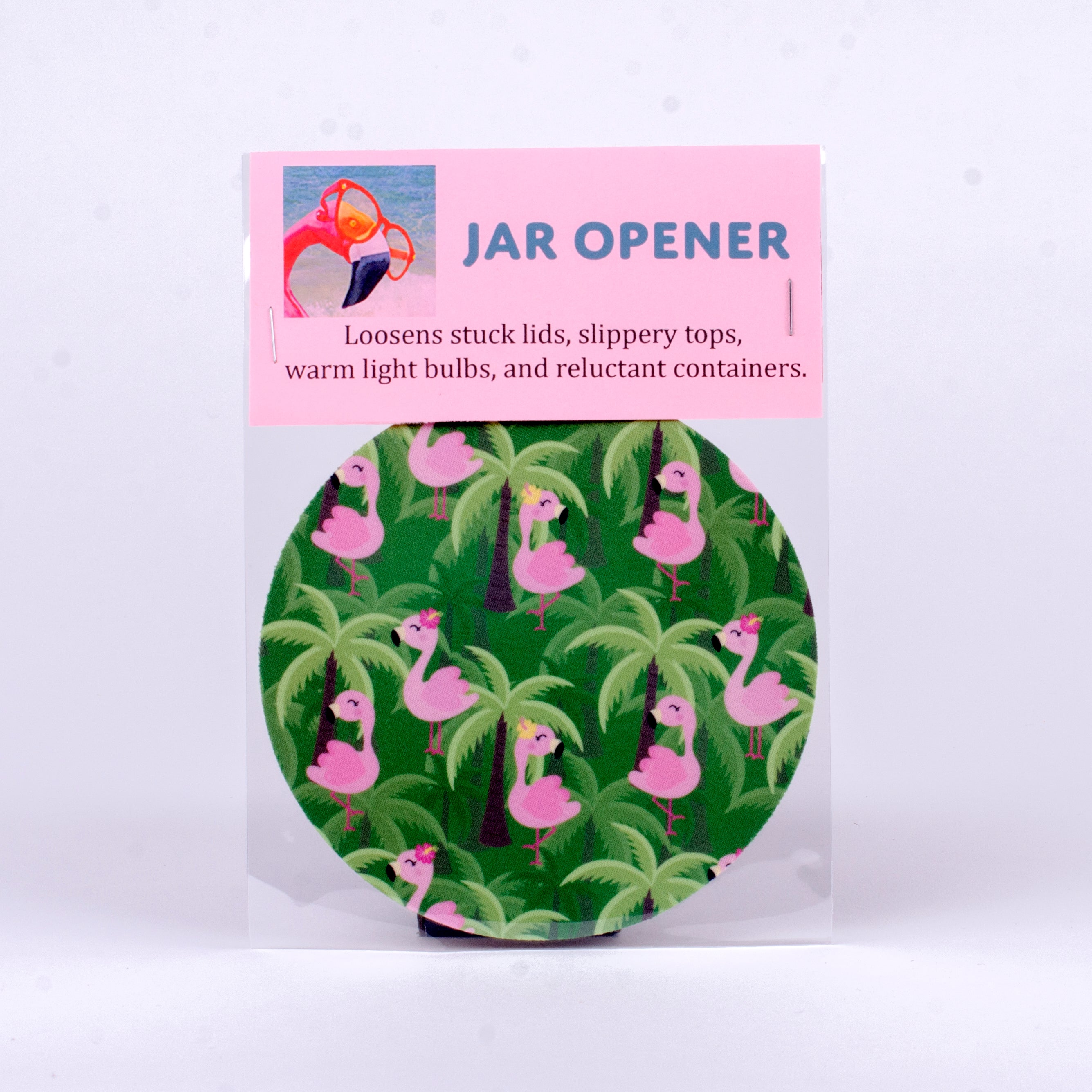 Rubber Jar Opener with Flamingos and Palm Trees