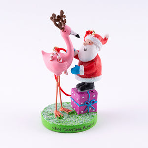 Santa and Flamingo Reindeer Resin Christmas Ornament