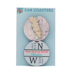 Florida State Nautical Chart with LAT and LONG of New Smyrna Beach rubber car coasters (set of 2)