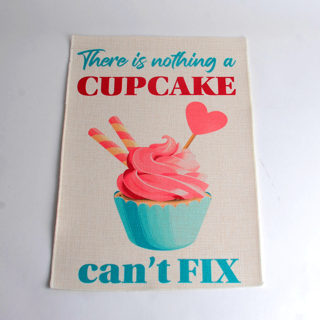 12"x18" Polyester Linen Garden Flag-There is nothing a cupcake can't fix with a cupcake image