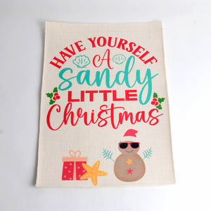 12"x18" polyester linen garden flag-Have yourself a sandy little Christmas with sand snowman