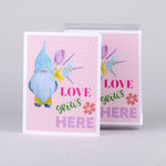 Set of 5 notecards and envelopes on front-Gnome Love grows Here (4"x5.25")