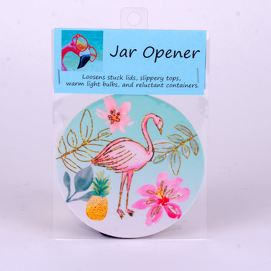 5" Rubber Jar Opener Flamingo, Tropical Flowers and Pineapple