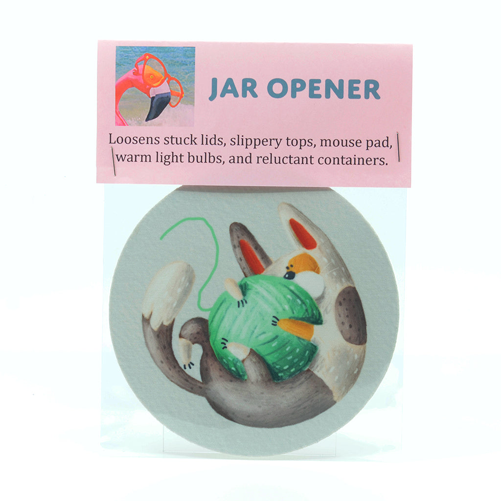 5" Rubber Jar Opener with Cat playing with Yarn