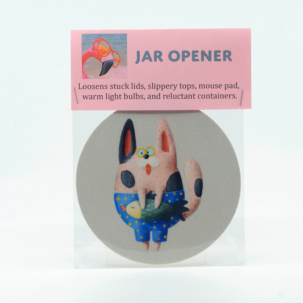 Kitchen Gadget-Rubber Jar Opener with Cat holding a Fish