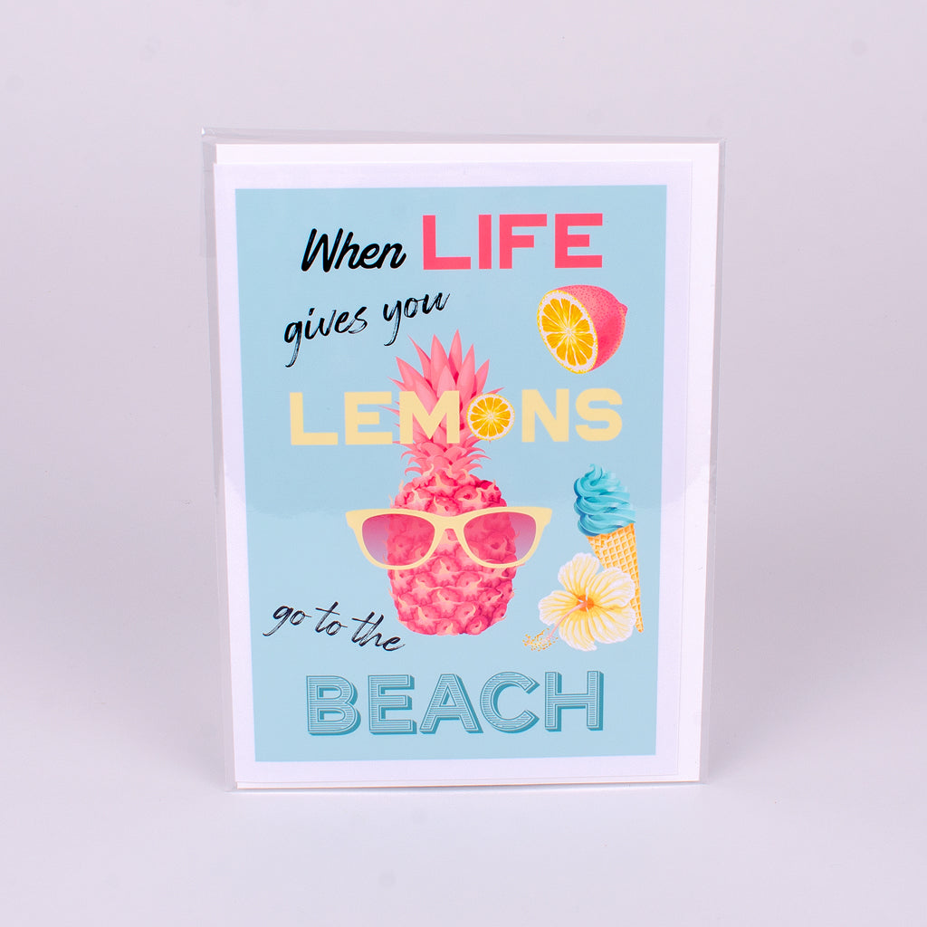 When life gives you lemons go to the beach glossy notecard