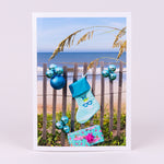 2019 New Smyrna Beach Notecard with Blue Christmas Stocking and Balls