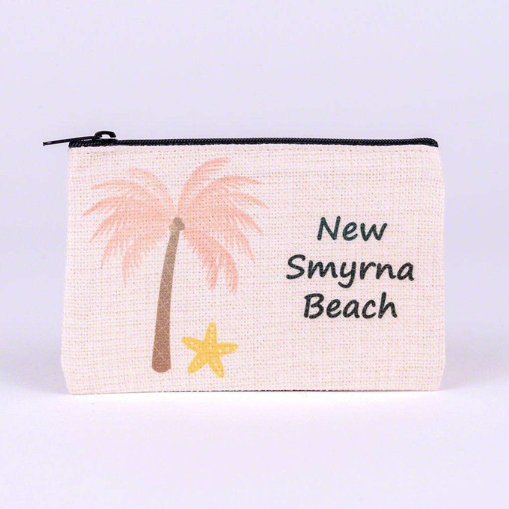 Small Linen Zipper Bag with Pink Palm Tree (name drop:   New Smyrna Beach)