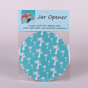 Kitchen Gadget-Rubber Jar Opener with White Palm Trees and Blue Background