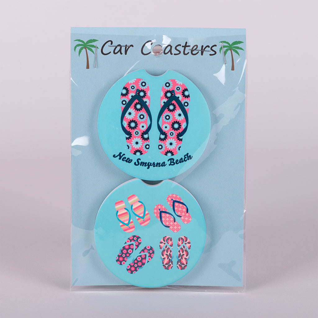 Absorbent stoneware "Flip Flop" car coasters set of 2 