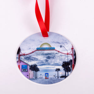Flagler Avenue Aluminum Ornament with Red Ribbon (New Smyrna Beach Location)