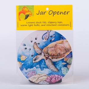5" Jar Opener of a graphic sea turtle in the sea