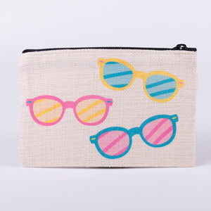 Sunglasses printed on small linen zipper bag