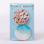Set of 2 Car Coasters of the beach and shells