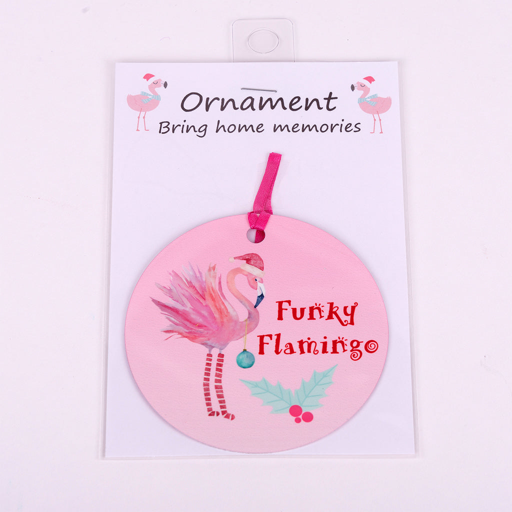 3.5" Aluminum Ornament with Funky Flamingo Christmas