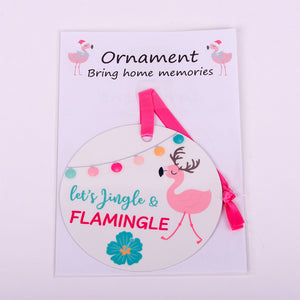 3.5" round aluminum ornament-Let's Jingle and Flamingle