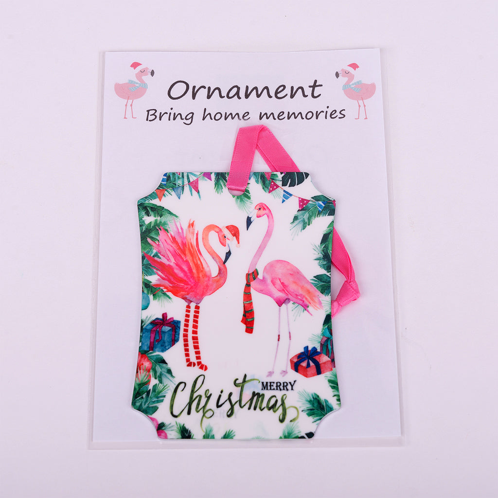 Rectangle aluminum christmas ornament with 2 Flamingos-Merry Christmas