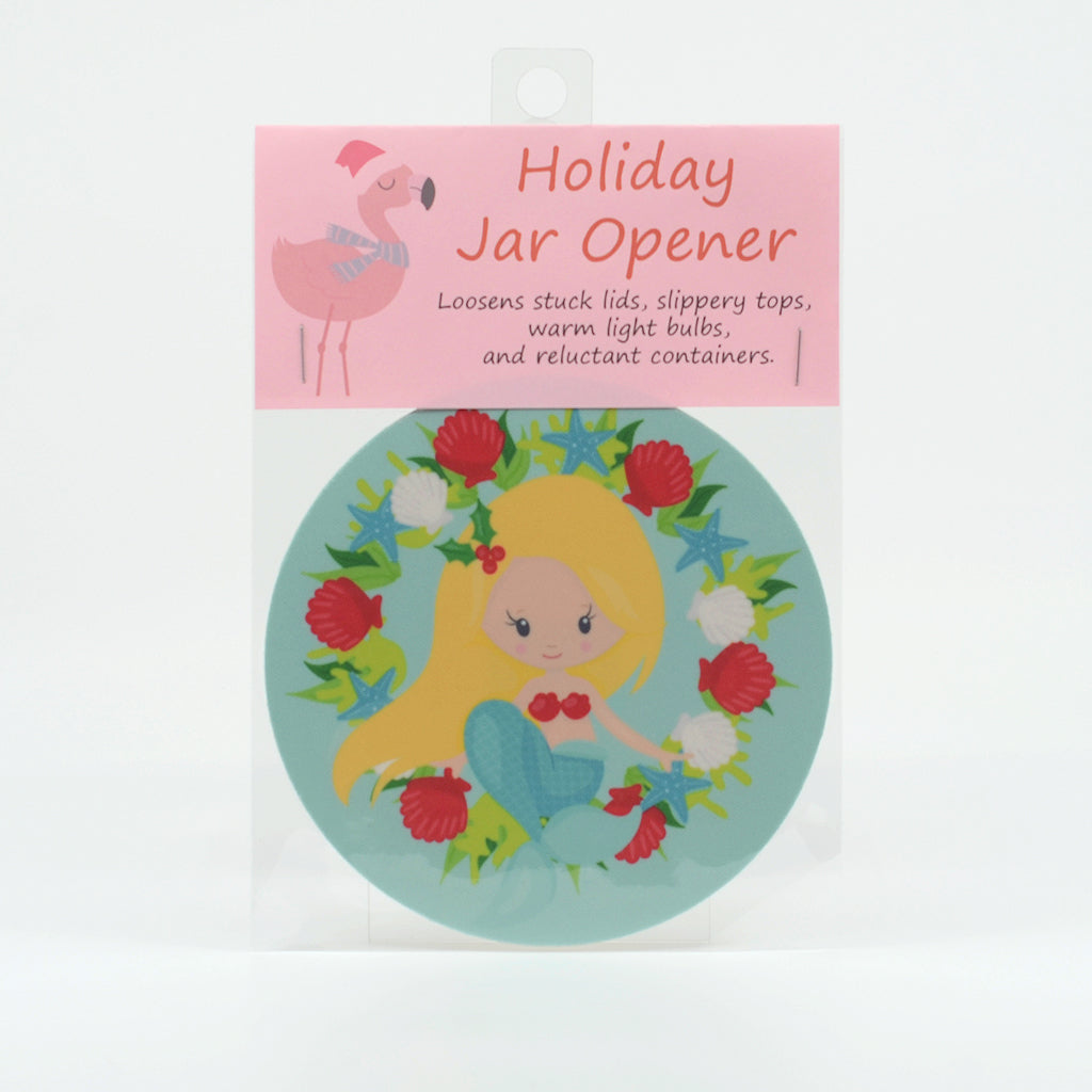 Mermaid Christmas Wreath 5" Rubber Jar Opener