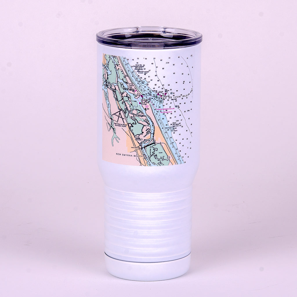 20 ounce polar camel while stainless tumbler with New Smyrna Beach nautical chart on front