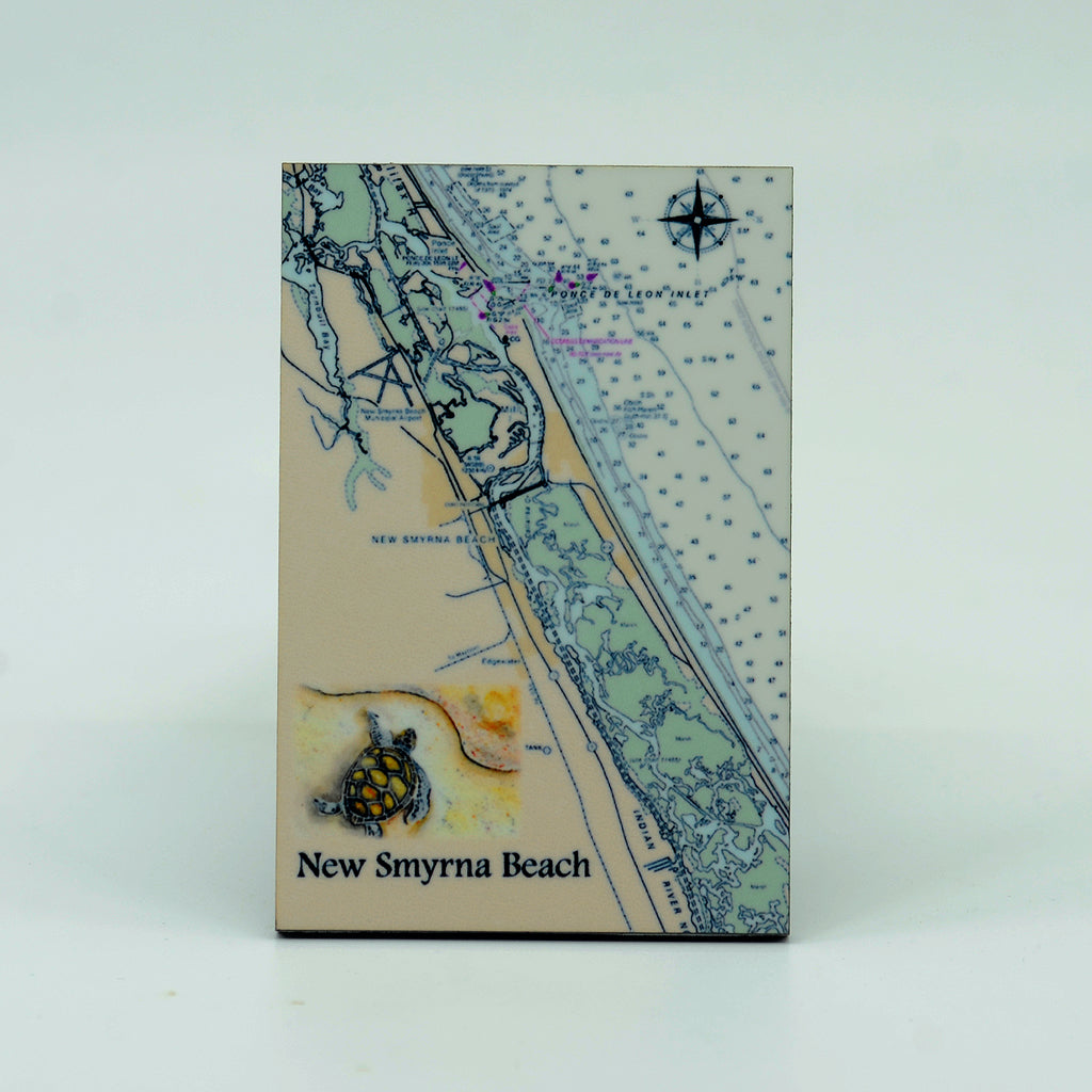 A rectangle frig magnet of the New Smyrna Beach Nautical Chart