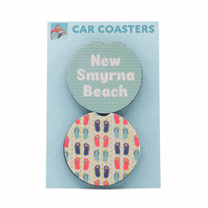 New Smyrna Beach Flip Flops Rubber Car Coasters (set of 2)