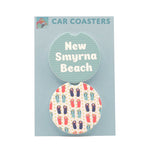 New Smyrna Beach and Flip Flops Sandstone car coasters (set of 2)