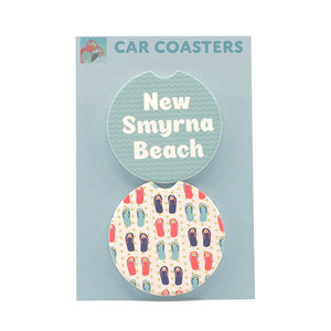 New Smyrna Beach and Flip Flops Sandstone car coasters (set of 2)