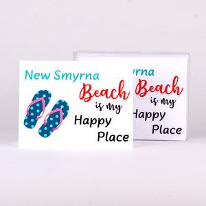 Set of 5 notecards and envelopes on front-New Smyrna Beach is my Happy Place with Flip Flops (4"x5.25")