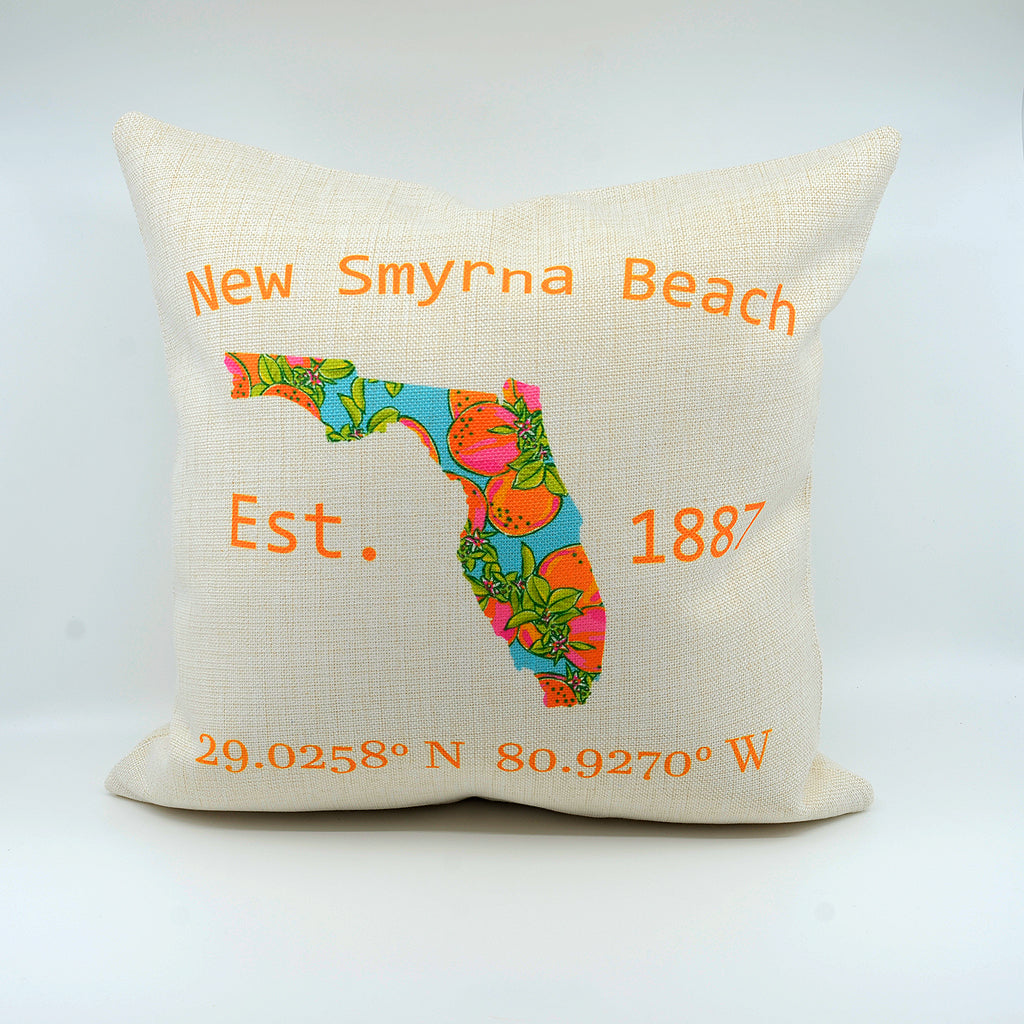 16"x16" New Smyrna Beach LAT LONG State of Florida Oranges