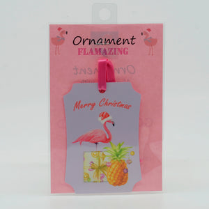 Aluminum Rectangle Ornament with Santa Flamingo -Merry Christmas